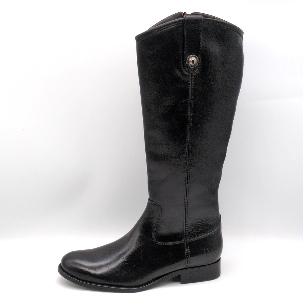 Frye Shoes Womens Melissa Black 6.5 Leather Riding Boots Biker Zip Button Back